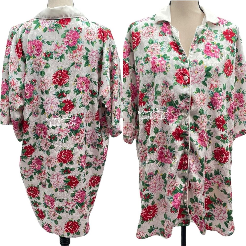 Victoria's Secret Vintage 90's Gold Label Silky Floral Button Front Nightshirt